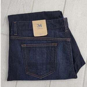 Lands End Men's Canvas Jeans Size 34x32 Slim Leg Stretch Dark Denim Blue